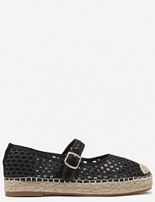 Czarne Siateczkowe espadryle na Podeszwie z Juty Zapinane na Sprzączkę Geniffia ideal damskie