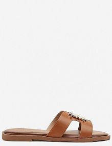 Jasnobrązowe klapki z Metalową Aplikacją Aflisella ideal damskie
