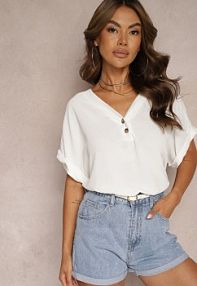 Biała bluzka z Wiskozą Ozdobiona Ażurowymi Wstawkami Ozdobiona Guzikami Vimalenna Renee damska