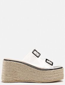 Czarne klapki na Koturnie z Plecionką i Transparentnymi Paskami i Klamrami Lunitielle fashion belle