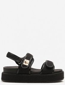Czarne Plecione sandały na Niskiej Platformie z Zapięciem na Rzep Elaniela next step damskie