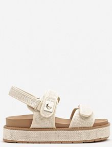 Beżowe Plecione sandały na Niskiej Platformie z Zapięciem na Rzep Elaniela next step damskie