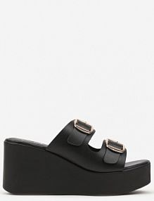 Czarne klapki na Koturnie z Paskami z Klamrami Vovianne c'm paris