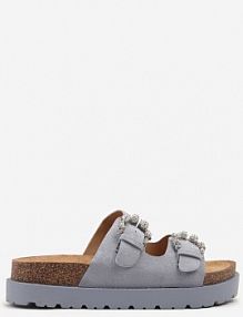 Niebieskie klapki na Platformie z Korka Ozdobione Cyrkoniami Orrisca ideal damskie