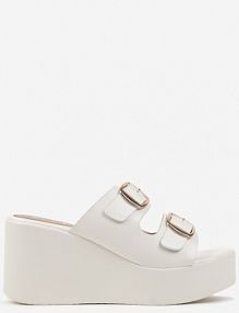 Białe klapki na Koturnie z Paskami z Klamrami Vovianne c'm paris