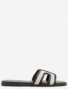 Czarne klapki Zdobione Tweedem i Wycięciami Forria c'm paris damskie