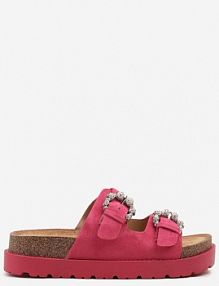 Fuksjowe klapki na Platformie z Korka Ozdobione Cyrkoniami Orrisca ideal damskie