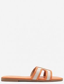 Pomarańczowe klapki Zdobione Tweedem i Wycięciami Forria c'm paris damskie