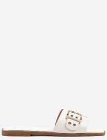 Białe klapki z Kwadratowym Noskiem i Klamrą Tanelora c'm paris damskie