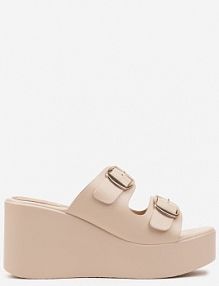 Beżowe klapki na Koturnie z Paskami z Klamrami Vovianne c'm paris