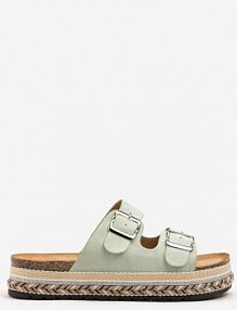 Jasnozielone klapki na Niskiej Platformie z Ozdobną Plecionką i Klamrami Tuessa confly damskie