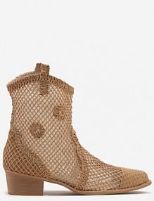 Ciemnobeżowe Botki kowbojki na Stożku ze Skórzaną Wkładką i Siateczkową Cholewką Frolozi sergio todzi