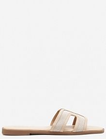 Beżowe klapki Zdobione Tweedem i Wycięciami Forria c'm paris damskie