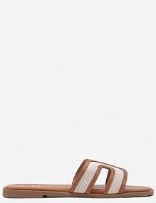 Brązowe klapki Zdobione Tweedem i Wycięciami Forria c'm paris damskie