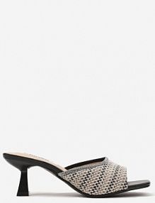 Czarne eleganckie klapki na Obcasie Kaczuszka z Plecionym Paskiem Annalora ciaodeo