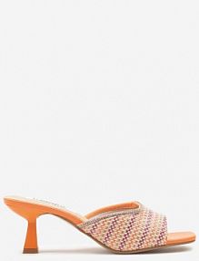Pomarańczowe eleganckie klapki na Obcasie Kaczuszka z Plecionym Paskiem Annalora ciaodeo