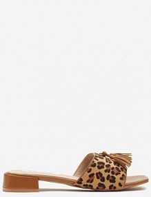 Brązowe klapki na Niskim Obcasie z Frędzlami Zdobione Animal Printem Elanindel ciaodeo
