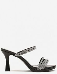 Czarne sandały Klapki z Paseczkami Ozdobionymi Cyrkoniami na Szpilce Iseniae ciaodeo