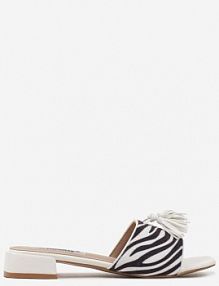 Białe klapki na Niskim Obcasie z Frędzlami Zdobione Animal Printem Elanindel ciaodeo