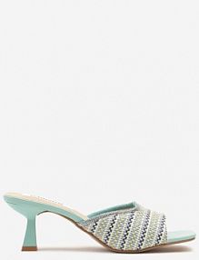 Niebieskie eleganckie klapki na Obcasie Kaczuszka z Plecionym Paskiem Annalora ciaodeo