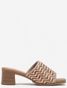 Ciemnobeżowe klapki na Słupku z Geometrycznym Wzorem Florreia ciaodeo