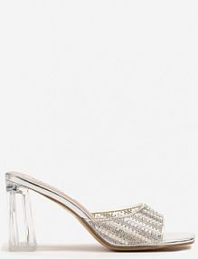 Srebrne klapki z Perłami na Transparentnym Obcasie Typu Słupek Grelreia ciaodeo