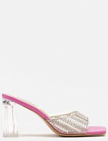 Fuksjowe klapki z Perłami na Transparentnym Obcasie Typu Słupek Grelreia ciaodeo