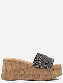 Czarne Plecione klapki na Wysokim Koturnie Genorea marquiiz