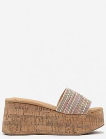 Beżowo-Różowe Plecione klapki na Wysokim Koturnie Genorea marquiiz