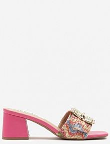 Różowe Plecione klapki z Ozdobną Klamrą na Słupkowym Obcasie Karreis ciaodeo