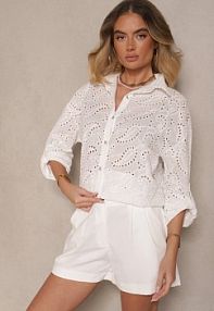 Biała Ażurowa koszula z Bawełny Zdobiona Haftem Reivalora m&d fashion damska