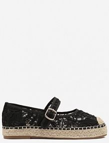 Czarne espadryle na Plecionej Podeszwie z Paskiem i Koronkową Cholewką Tatonia ideal damskie