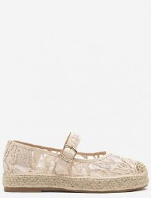 Beżowe espadryle na Plecionej Podeszwie z Paskiem i Koronkową Cholewką Tatonia ideal damskie