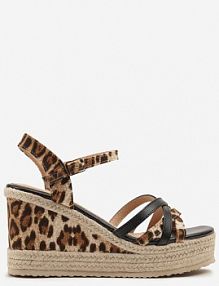 Czarne sandały w Panterkę na Plecionym Koturnie z Ozdobnymi Paskami Tananira ciaodeo