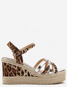 Srebrne sandały w Panterkę na Plecionym Koturnie z Ozdobnymi Paskami Tananira ciaodeo