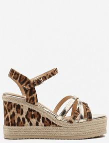 Złote sandały w Panterkę na Plecionym Koturnie z Ozdobnymi Paskami Tananira ciaodeo
