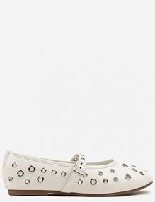 Białe Balerinki z Okrągłymi Nitami i Paseczkiem Finianis ciaodeo