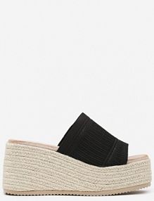 Czarne klapki na Koturnie w Stylu Boho z Tłoczoną Cholewką Neorwynne Renee