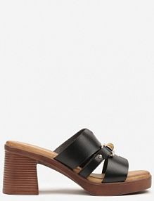 Czarne klapki na Słupku i Platformie Ozdobione Klamrą Elevelith Renee