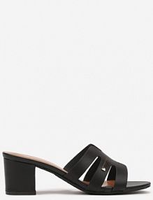 Czarne klapki na Słupku z Metaliczną Ozdobą i Wycięciami Neovira Renee