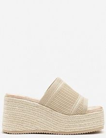 Beżowe klapki na Koturnie w Stylu Boho z Tłoczoną Cholewką Neorwynne Renee