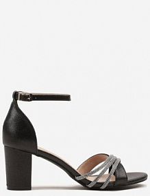 Czarne sandały na Słupkowym obcasie Zdobione Cyrkoniami i Brokatem Aveleldi fashion belle