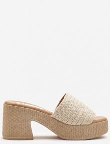 Beżowe Plecione klapki na Grubej Podeszwie i Słupkowym Obcasie Rosanelia ciaodeo