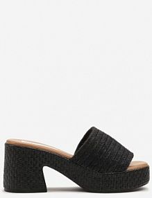 Czarne Plecione klapki na Grubej Podeszwie i Słupkowym Obcasie Rosanelia ciaodeo