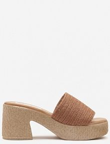 Brązowe Plecione klapki na Grubej Podeszwie i Słupkowym Obcasie Rosanelia ciaodeo