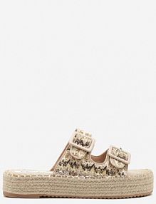 Beżowe klapki na Platformie z Plecionką i Geometrycznym Motywem Xarsedi ciaodeo damskie