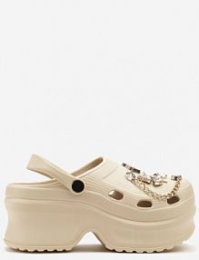 Beżowe klapki na Platformie Ozdobione Aplikacjami i Perełkami Heleldi fashion damskie