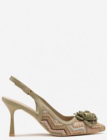 Zielone Plecione sandały na Szpilce z Odkrytą Piętą i Kwiatową Aplikacją Sillifia seastar