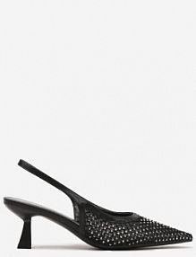 Czarne sandały na Kaczuszce Slingback z Siateczkową Cholewką Ozdobione Cyrkoniami Vilfitis cink me