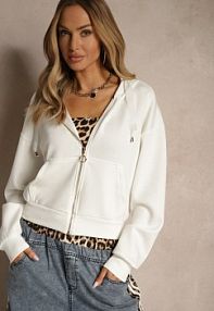 Biała bluza rozpinana z Kieszeniami i Kapturem ze Wstążką Orivessa Renee damska